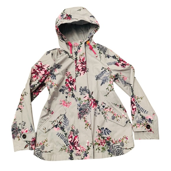 Joules Rightas Rain Gray Floral Rain Jacket NWOT Women’s US8 UK12 - Picture 8 of 11